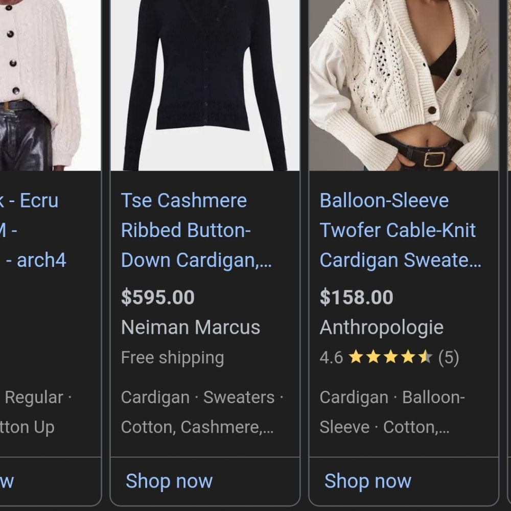 TSE Wool Cashmere Blend Button Dowm Ivory White Balloon Sleeve Knit Sweater - Picture 3 of 12